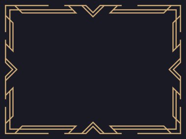 Art deco çerçeve. Klasik doğrusal sınır. Davetiyeler, broşürler ve tebrik kartları için bir şablon tasarla. Geometrik altın çerçeveli. 1920 'lerin tarzı - 1930' lar. Vektör illüstrasyonu