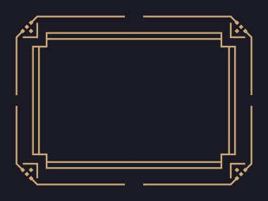 Art deco çerçeve. Klasik doğrusal sınır. Davetiyeler, broşürler ve tebrik kartları için bir şablon tasarla. Geometrik altın çerçeveli. 1920 'lerin tarzı - 1930' lar. Vektör illüstrasyonu
