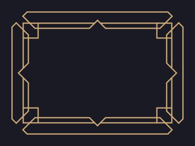 Art deco çerçeve. Klasik doğrusal sınır. Davetiyeler, broşürler ve tebrik kartları için bir şablon tasarla. Geometrik altın çerçeveli. 1920 'lerin tarzı - 1930' lar. Vektör illüstrasyonu