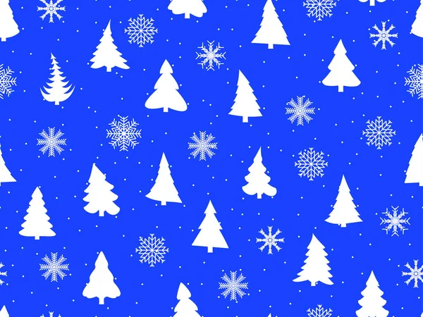 Modello Senza Cuciture Con Alberi Natale Bianchi Sfondo Blu Natale — Vettoriale Stock