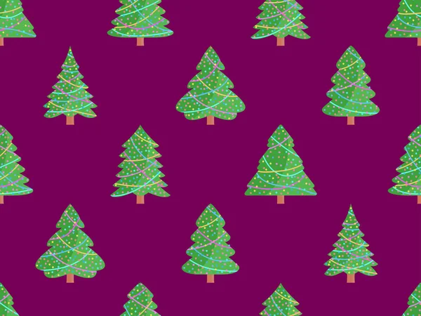 装饰圣诞树的无缝图案 圣诞树装饰着花环和球 海报和横幅的节日设计 矢量说明 — 图库矢量图片