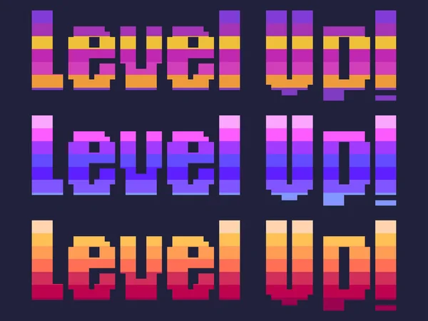 Level Hoch Pixelkunst Leistung Spiel Ausgleich Text Bit Retro Videospielstil — Stockvektor