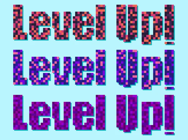 Level Hoch Pixelkunst Leistung Spiel Ausgleich Text Bit Retro Videospielstil — Stockvektor