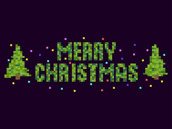 Wesołych Świąt Pixelowa Sztuko Tekst Pikseli Stylu Bitowych Gier Retro — Wektor stockowy