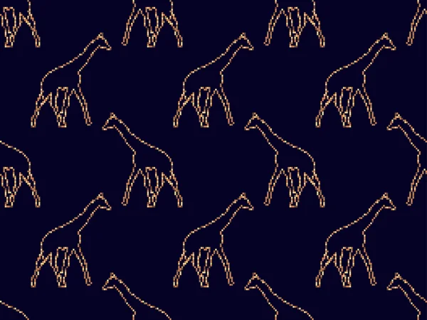 Płynny Wzór Żyrafami Pikselowymi Zarys Żyrafy Stylu Bitowej Grafiki Retro — Wektor stockowy