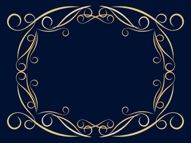 Girdaplı Art deco çerçeve. Art Nouveau doğrusal sınırı. Davetiyeler, broşürler ve tebrik kartları için bir şablon tasarla. Geometrik altın çerçeveli. 1920 'lerin tarzı - 1930' lar. Vektör illüstrasyonu