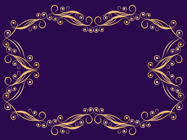 Art Deco Frame Met Draaikolken Gouden Frame Violette Achtergrond Art — Stockvector