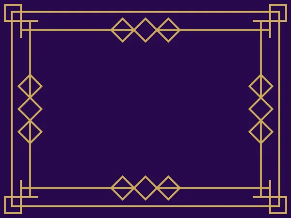 Frame Style Art Deco Gold Color Purple Background Vintage Linear — Vettoriale Stock