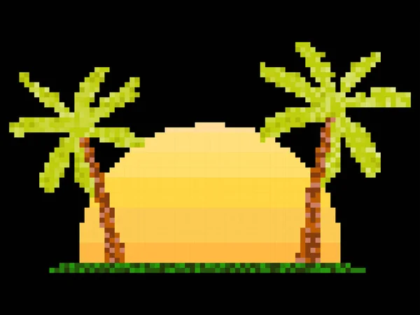 Pixel Art Palm Trees Sunrise 80S Style Bit Sun Synthwave — Vector de stock