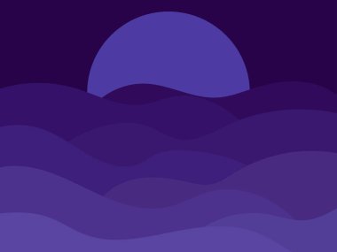 Minimalist tarzda dalgalı bir gece manzarası. Parmak izleri, posterler ve iç dizaynlar için Boho tipografik dekor. Yüzyılın ortalarında modern dekorasyon. Vektör illüstrasyonu