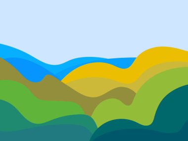 Minimalist tarzda doğal bir manzara. Düzlükler ve dağlar, tarlalar ve çayırlar. Parmak izleri, posterler ve iç tasarım için tipografik boho dekoru. Orta Çağ modern dekoru. Vektör illüstrasyonu