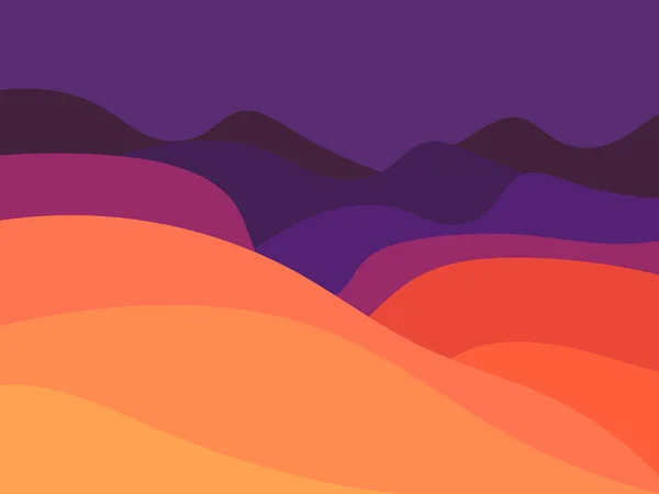 Paisaje Nocturno Desértico Con Dunas Estilo Minimalista Colorido Paisaje Ondulado — Vector de stock