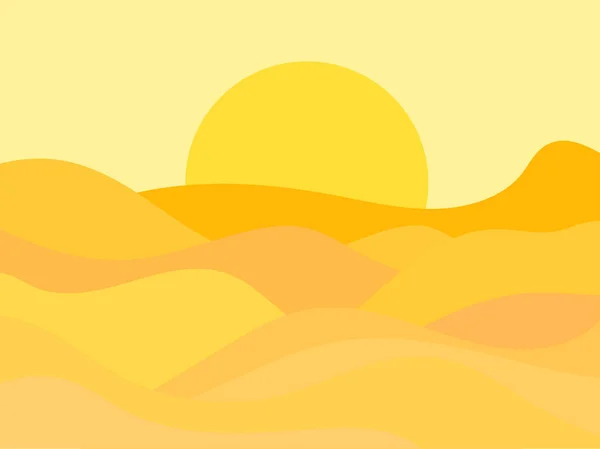 Desert Landscape Dunes Minimalist Style Yellow Sun Flat Design Boho — Stock Vector