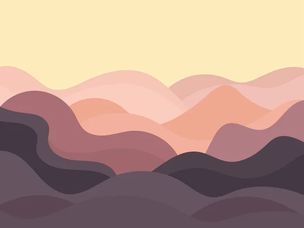 Mountain Landscape View Minimalistic Flat Style Wavy Landscape Boho Style — Stock Vector