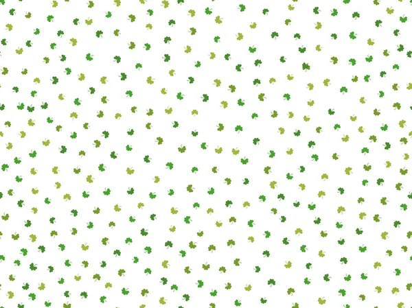 緑のクローバーとのシームレスなパターンは白い背景に残します 旗のためのクローバー 包装紙やプロモーションアイテムを持つ祭聖パトリックの日の背景 ベクターイラスト — ストックベクタ