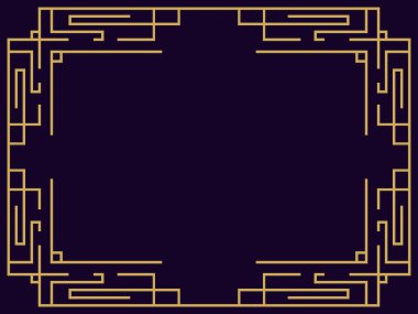 Art deco çerçeve. Klasik doğrusal sınır. Davetiyeler, broşürler ve tebrik kartları için bir şablon tasarla. 1920 'lerin tarzı - 1930' lar. Vektör illüstrasyonu