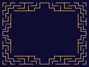 Art deco çerçeve. Klasik doğrusal sınır. Davetiyeler, broşürler ve tebrik kartları için bir şablon tasarla. 1920 'lerin tarzı - 1930' lar. Vektör illüstrasyonu