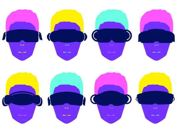 头戴虚拟现实眼镜 背景为白色 人脸在Vr耳机流行艺术风格 虚拟现实眼镜 用于访问异构的网络空间 矢量说明 — 图库矢量图片