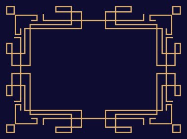 Art deco çerçeve. Klasik doğrusal sınır. Davetiyeler, broşürler ve tebrik kartları için bir şablon tasarla. 1920 'lerin tarzı - 1930' lar. Vektör illüstrasyonu