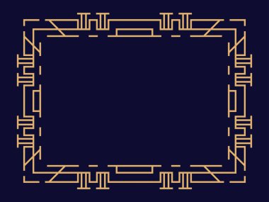 Art deco çerçeve. Klasik doğrusal sınır. Davetiyeler, broşürler ve tebrik kartları için bir şablon tasarla. 1920 'lerin tarzı - 1930' lar. Vektör illüstrasyonu