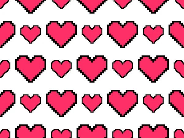 Pixel Art Herzen Nahtlose Muster Bit Rote Herzen Mit Schwarzem — Stockvektor