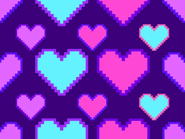 Piksel Sanat Kalpleri Kusursuz Desen Bit Kalp Atışı Retro Bit — Stok Vektör