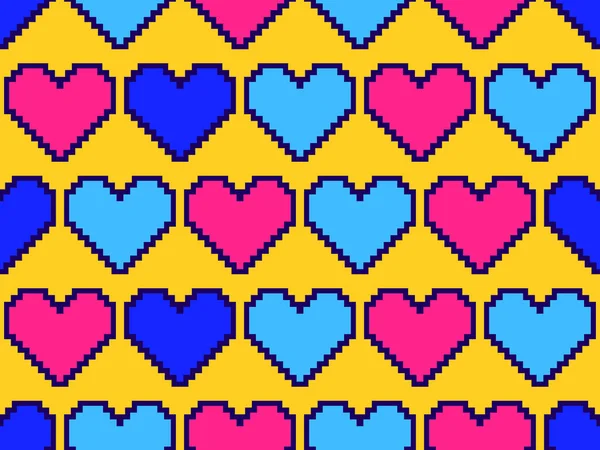 Pixel Arte Corazones Patrón Sin Costuras Corazones Coloridos Bits Videojuego — Vector de stock