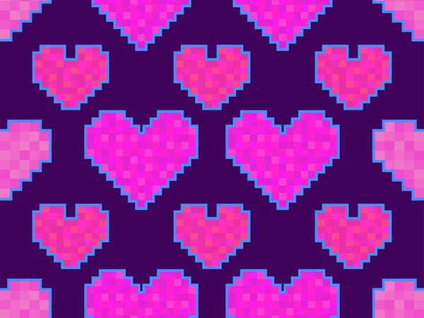 Pixel Arte Corazones Patrón Sin Costuras Corazones Bits Con Derrame — Archivo Imágenes Vectoriales