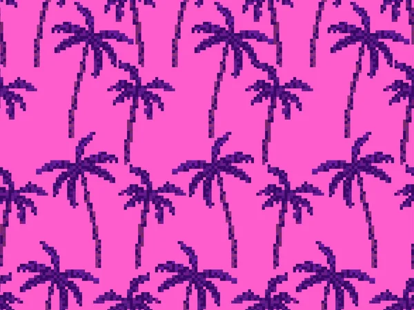 Seamless Pattern 80S Style Pixelated Palm Trees Bit Tropical Jungle — Stock Vector