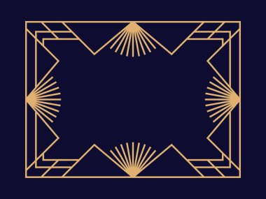 Art deco çerçeve. Klasik doğrusal sınır. Davetiyeler, broşürler ve tebrik kartları için bir şablon tasarla. 1920 'lerin tarzı - 1930' lar. Vektör illüstrasyonu