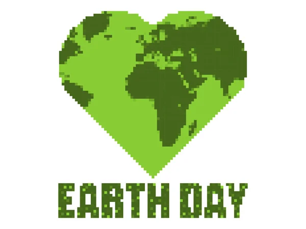 Día Tierra Estilo Pixel Art Planeta Tierra Forma Corazón Aislado — Archivo Imágenes Vectoriales