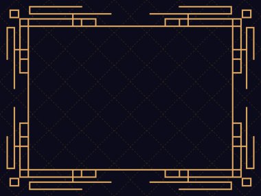 Art deco çerçeve. Klasik doğrusal sınır. Davetiyeler, broşürler ve tebrik kartları için bir şablon tasarla. 1920 'lerin tarzı - 1930' lar. Vektör illüstrasyonu