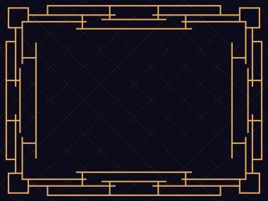 Art deco çerçeve. Klasik doğrusal sınır. Davetiyeler, broşürler ve tebrik kartları için bir şablon tasarla. 1920 'lerin tarzı - 1930' lar. Vektör illüstrasyonu