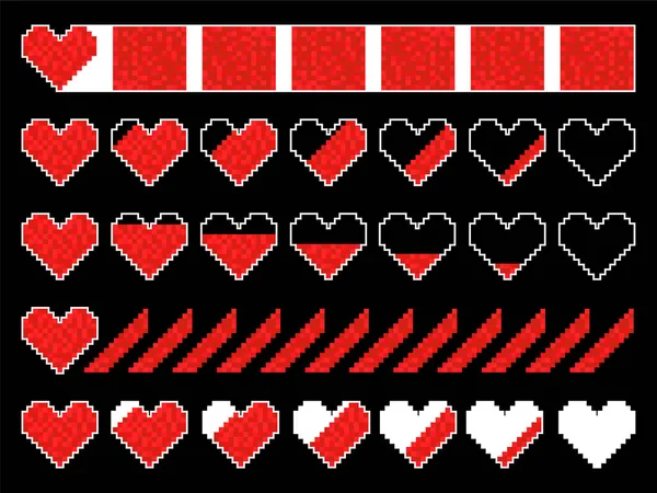 Восьмибитная Ретро Игра Набор Полосок Здоровья Сердец Полосок Дизайн Баннеров — стоковый вектор