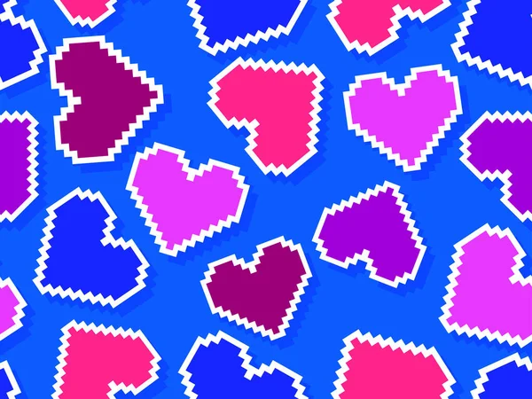 Buon San Valentino Pixel Art Cuori Modello Senza Soluzione Continuità — Vettoriale Stock