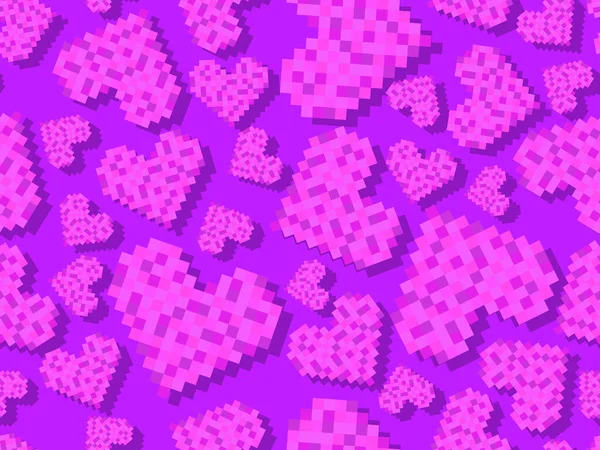 Happy Valentine Day Pixel Art Herzen Nahtlose Muster Bit Herzen — Stockvektor