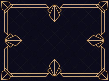 Art deco çerçeve. Klasik doğrusal sınır. Davetiyeler, broşürler ve tebrik kartları için bir şablon tasarla. Geometrik altın çerçeveli. 1920 'lerin tarzı - 1930' lar. Vektör illüstrasyonu