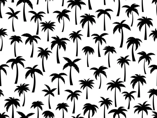 Бесшовный Рисунок Черными Силуэтами Пальм Белом Фоне Тропические Пальмы Различными — стоковый вектор
