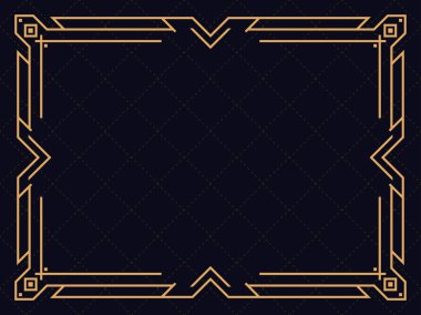 Art deco çerçeve. Klasik doğrusal sınır. Davetiyeler, broşürler ve tebrik kartları için bir şablon tasarla. Geometrik altın çerçeveli. 1920 'lerin tarzı - 1930' lar. Vektör illüstrasyonu