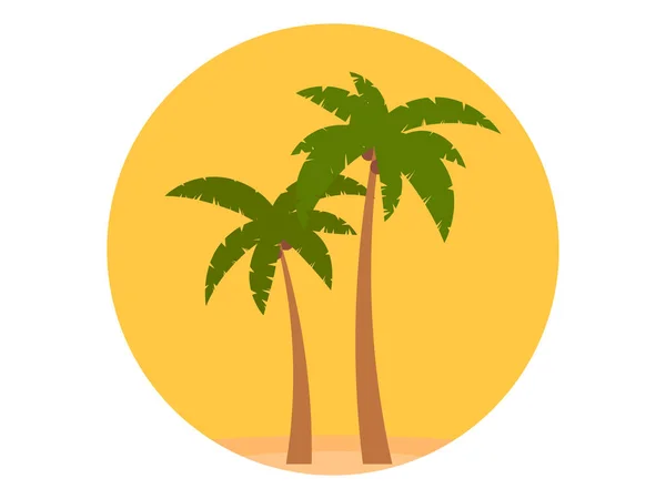 白い背景に隔離された日没の2本のヤシの木 80年代のレトロなスタイルで夏の熱帯の夕日 広告パンフレット バナーや旅行代理店のためのデザイン ベクターイラスト — ストックベクタ