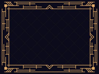 Art deco çerçeve. Klasik doğrusal sınır. Davetiyeler, broşürler ve tebrik kartları için bir şablon tasarla. Geometrik altın çerçeveli. 1920 'lerin tarzı - 1930' lar. Vektör illüstrasyonu