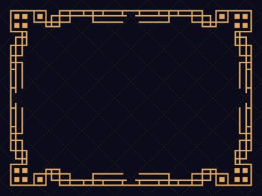 Art deco çerçeve. Klasik doğrusal sınır. Davetiyeler, broşürler ve tebrik kartları için bir şablon tasarla. Geometrik altın çerçeveli. 1920 'lerin tarzı - 1930' lar. Vektör illüstrasyonu