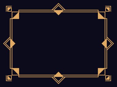 Art deco çerçeve. Klasik doğrusal sınır. Davetiyeler, broşürler ve tebrik kartları için bir şablon tasarla. Geometrik altın çerçeveli. 1920 'lerin tarzı - 1930' lar. Vektör illüstrasyonu
