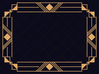 Art deco çerçeve. Klasik doğrusal sınır. Davetiyeler, broşürler ve tebrik kartları için bir şablon tasarla. Geometrik altın çerçeveli. 1920 'lerin tarzı - 1930' lar. Vektör illüstrasyonu