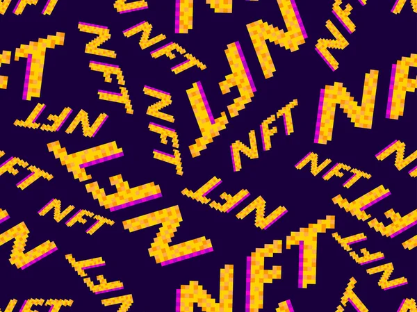 Nft Token Pixelkunst Isometrischer Text Nahtloses Muster Nft Nicht Fungible — Stockvektor