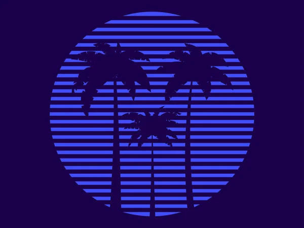 Retro Futuristische Palmen Stil Der 80Er Jahre Bei Sonnenuntergang Sommerzeit — Stockvektor