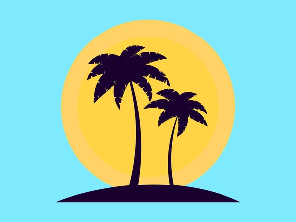 Dvě Palmy Při Západu Slunce Romantický Tropický Západ Slunce Retro — Stockový vektor