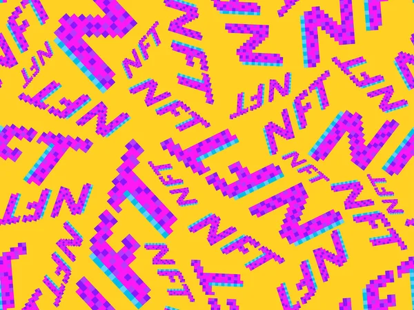 Nft Jeton Pixel Art Isométrique Texte Motif Sans Couture Jeton — Image vectorielle