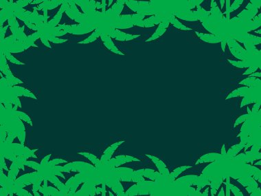 Palmiye yapraklarının çerçevesinde mesaj var. Yeşil çizgili palmiye yaprakları düz bir şekilde. Davetiyeler, el ilanları ve tebrik kartları için şablon tasarımı. Vektör illüstrasyonu