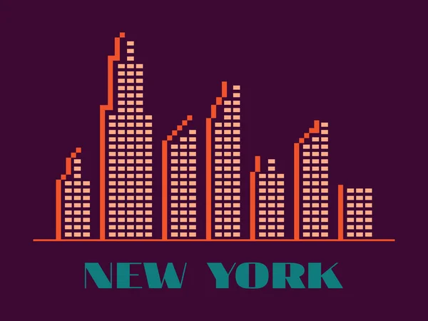 Пейзаж Нью Йорка Стилі Вінтажу Skyscrapers Лінійному Стилі Силует Ретро — стоковий вектор